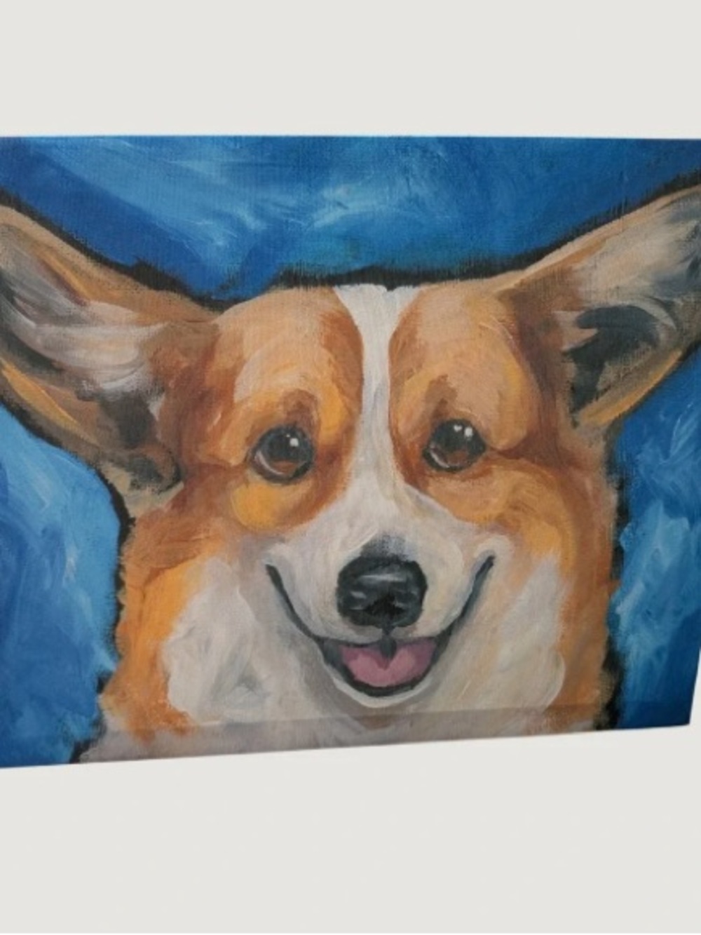 Lindsay Barckholtz Corgi Dog Portrait Wrapped Canvas Wall Art Blue Background